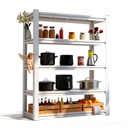 White 72"h *35.12"w*15.7"d Storage Shelves Shelving: Adjustable Metal 5-Heavy-Duty-Shelf (Unit)-Rack Industrial Utility Household Organizer/Systerm for Kitchen Pantry/Bedroom/Garage/Closet - size: 5T-72"H×35.12"W×15.82"D