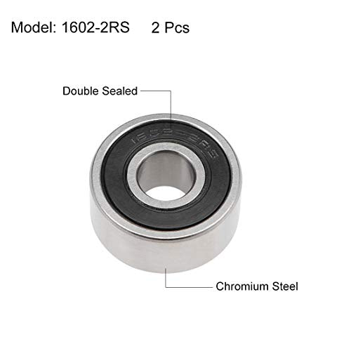 uxcell 1602-2RS Deep Groove Ball Bearings Z2 1/4 X 11/16 X 5/16inch Double Sealed Chrome Steel 2pcs - size: 1/4"x11/16"x5/16"