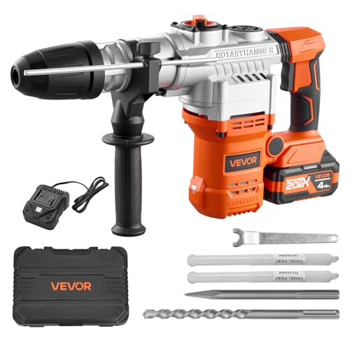 VEVOR Rotary Hammer Drill, 1-9/16 in SDS-Max Cordless, Heavy Duty 20V Battery Powered Rotary Hammer, Including 2 Batteries, Charger, Drill Bit, Pointed Chisel, Carrying Case, for Concrete, Masonry - size: 1-9/16 in