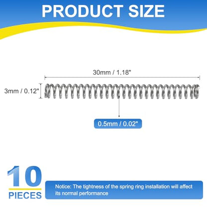 uxcell 10Pcs Compression Spring,304 Stainless Steel 3mmOD,0.5mmWD,30mmFL - size: 3mm OD 0.5mm Wire 30mm Length