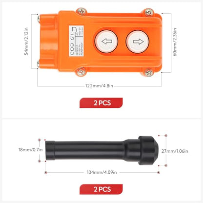 2Pcs COB61-Up-Down Crane Push Button Switch, Orange Crane Pendant Control Station Push Button Switch with Rubber Cable Barrel - size: Up-Down