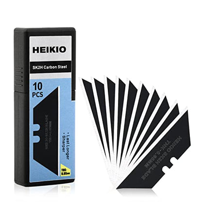 Utility Knife Blades, Pack of 10 Standard Replacement Blades for Heavy Duty Utility Knives and Box Cutters, Made of Black Carbon Steel, Thicker and Sharper than Normal Silver Blades