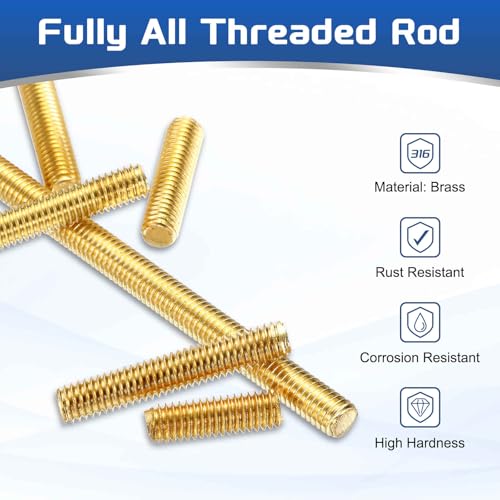 MECCANIXITY 6Pack M6x50mm Fully Threaded Rod Brass Right Hand All Thread - size: M6x50mm