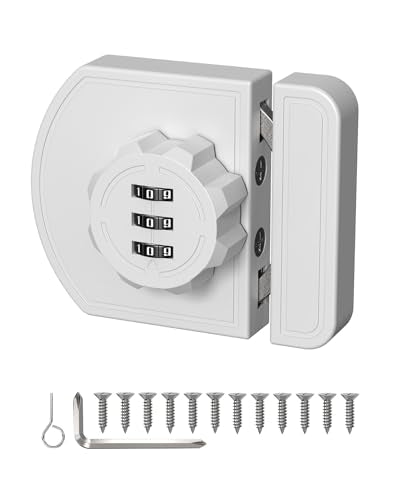 Cabinet Locks with Combination, 180° Sliding Closet Door Lock - color: White