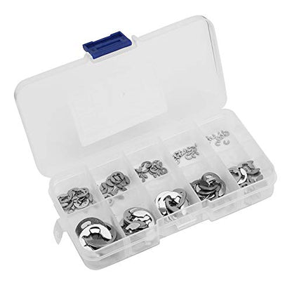 120Pcs E Clip Retaining Snap Opening Ring Circlip Kit, 10 Size 1.5/2/3/4/5/6/7/8/9/10mm with Plastic Box, 304 Stainless Steel E Clips Assortment Kit