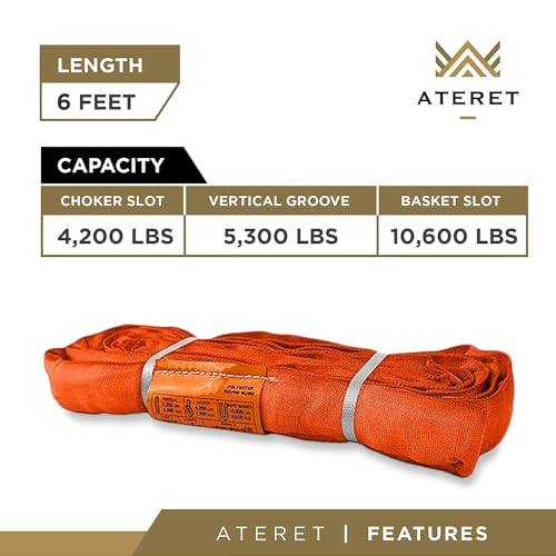 ATERET Powerlift Orange Polyester Endless Round Sling - 6 Feet Length, 25,000 lb. Vertical Capacity, 42,400 lbs Basket - Heavy Duty Poly Lifting Sling - color: 07 Orange - Vertical Capacity 25,000 lbs, size: 6FT