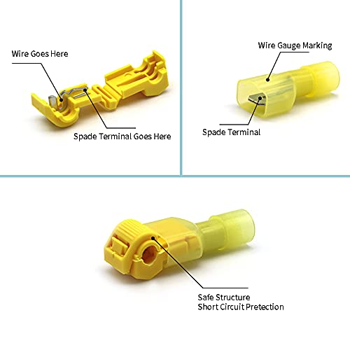 Vrupin 120 PCS T Wire Connectors - Blue 18-14AWG Waterproof Wire Taps, T Taps for Automotive, Self Stripping Quick T Splice Electrical Wire Connectors Terminals Kit - color: Blue 120