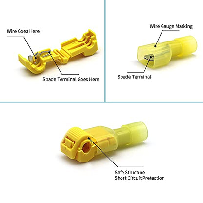 Vrupin 120 PCS T Wire Connectors - Blue 18-14AWG Waterproof Wire Taps, T Taps for Automotive, Self Stripping Quick T Splice Electrical Wire Connectors Terminals Kit - color: Blue 120