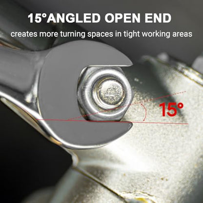 MAXPOWER 3/4 Inch Combination Wrench, Durable Cr-V Steel with Precise 12 Point Box End, Off-Corners Design, 15-Degree Offset - size: 3/4 Inch