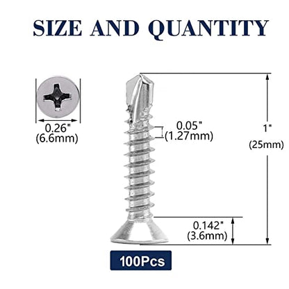 #6 x 1 Sheet Metal Screws 100Pcs 410 Stainless Steel Flat Head Fast Self Tapping Screws by SG TZH - size: #6 x 1"