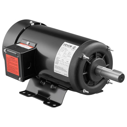 VEVOR 5 HP Electric Motor, 1725RPM Air Compressor Motor, CW/CCW Rotation, 1.125 inch Shaft Diameter, 2.75inch Shaft Length, 20.7N.m Torque, Three-Phase, TEFC Cooling, 230V/460V, 184T Frame - size: 5P B-2.75in Shaft Length
