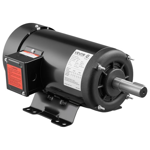 VEVOR 5 HP Electric Motor, 1725RPM Air Compressor Motor, CW/CCW Rotation, 1.125 inch Shaft Diameter, 2.75inch Shaft Length, 20.7N.m Torque, Three-Phase, TEFC Cooling, 230V/460V, 184T Frame - size: 5P B-2.75in Shaft Length