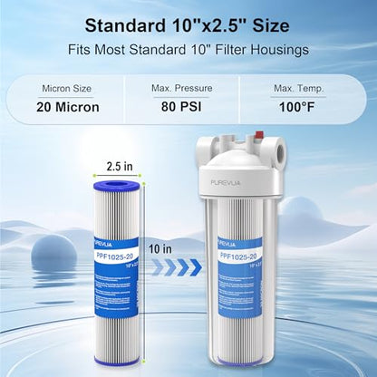 20 Micron Pleated Water Filter Cartridge 10" x 2.5", 6-Pack - size: 20 Micron