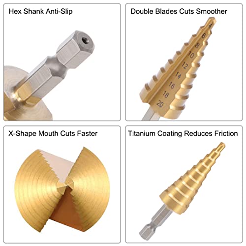 uxcell Step Drill Bit HSS 4mm to 20mm 9 Sizes Straight Flutes Hex Shank