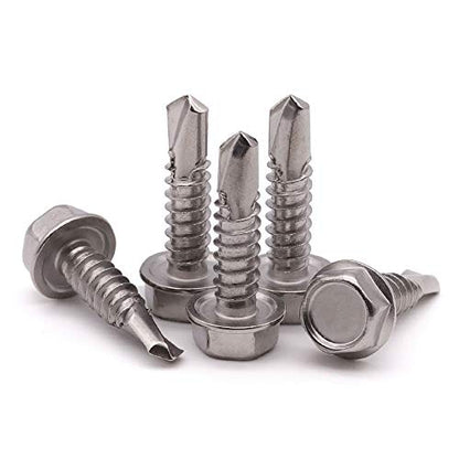 #14 x 1 (50 Pack) Hex Washer Head Self Drilling Screws (3/4" to 7" Available), 410 Stainless Steel Self Tapping Sheet Metal Screws, No Pre-drilled Needs - size: #14 x 1"