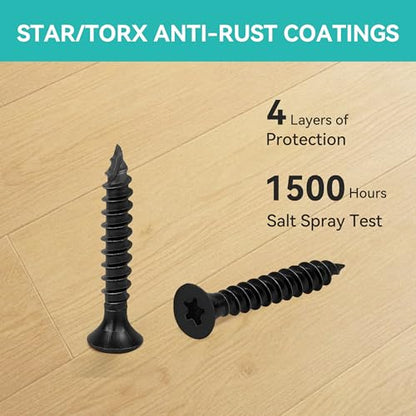 Wood Screws Black #6 × 1 inch Torx Star Drive Deck Screws Flat Head M3.5 × 25 Countersunk T10 Self Tapping Thread Cut 200pcs Carbon Steel Galvanized Very Small Size Screw(200PCS/Small Box Black) - color: Black, size: #6×1