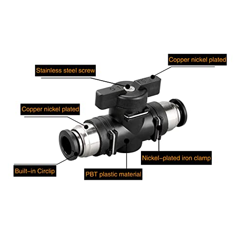 CEKER 10mm Push Connect Valve Ball Valve 10mm Air Flow Control Valve Quick Connect Valve Tube Fittings Straight Union Pneumatic air compressor valve 3Pack - size: 10MM