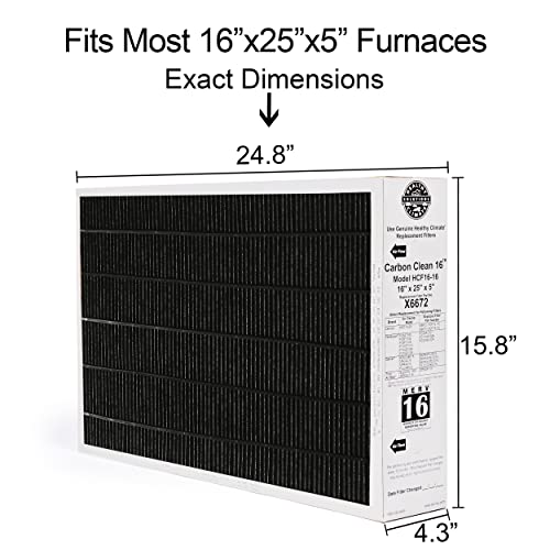 Lennox X6672 16x25x5 Furnace Filter, Lennox Healthy Climate Carbon Clean MERV 16 Home Air Filter for HVAC System with Cleaning Cloth