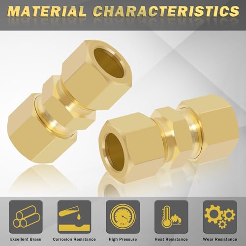 1/2 Inch Compression Fitting,10 Pcs Brass Compression Tube Pipe Fittings, 1/2" OD X 1/2" OD Compression Union Connectors & 10 Pcs Sleeves Ferrules (Pack of 20) - size: 10Pcs-1/2" Union