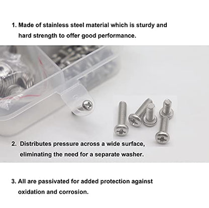 cSeao 480pcs M2 x 6mm / 8mm/ 10mm/ 12mm/ 16mm/ 20mm, Phillips Pan Head Machine Screws Metric Screws Bolts Washers Nuts Kit, 304 Stainless Steel - size: M2