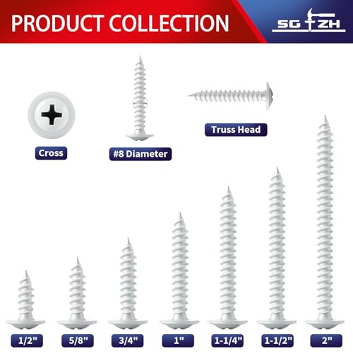 #8 x 5/8" Wood Screw 222Pcs White Alloy Steel Standard Thread Phillips Truss Head Fast Self Tapping - color: White, size: #8 x 5/8"