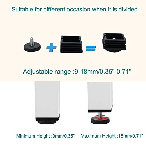 uxcell M8 Leveling Feet 50 x 50mm Square Insert Adjustable Furniture Glide 8 Sets