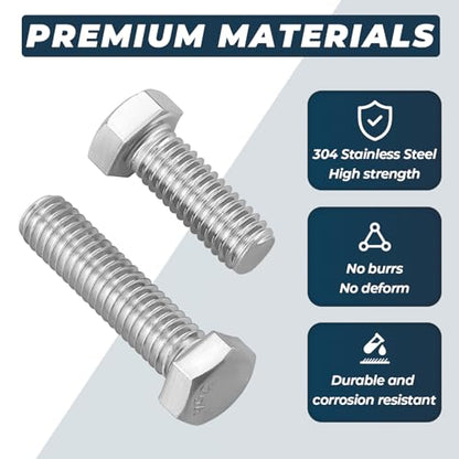 8 Sets Glvaner 5/16-18 x 2-3/4" Stainless Steel Hex Head Screws Bolts, Nuts, Flat & Lock Washers, 18-8 (304) Stainless Steel, Full Thread, Coarse Thread - size: 5/16-18 x 2-3/4"