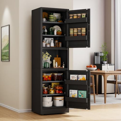 67" Freestanding Metal Pantry Cabinet, Tall Kitchen Food Storage Cupboard - color: Black, size: 15.75"D x 19.68"W x 67"H