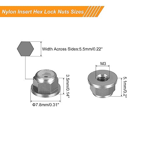 uxcell Nylon Insert Hex Lock Nuts, 10pcs - M3 x 0.5mm Aluminum Alloy Self-Locking Nut, Anodizing Flange Lock Nut for Fasteners (Titanium Gray) - size: M3 x 0.5mm