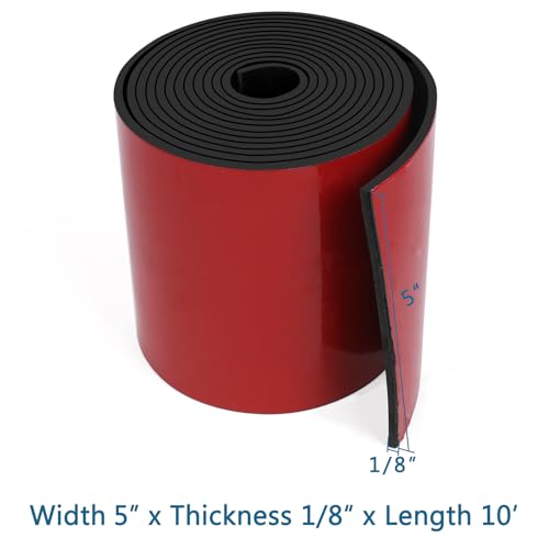 HooTown Adhesive Solid Rubber Strips, Self Neoprene Rubber Sheets Rolls Red - color: 1/8" Thick Adhesive, size: 5” W x 120" L