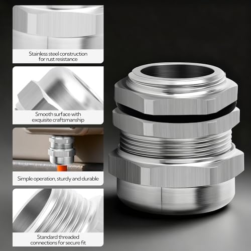 2pcs 1/2"NPT Stainless Steel Cable Gland, Metal Waterproof Cable Gland, Adjustable Cable Gland Protectors 8-12mm - color: With Nuts, size: 1/2"NPT