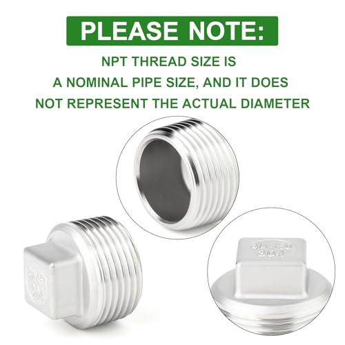 TAISHER 5Pcs 304 SS Square Thread Socket Pipe Plug Fitting 3/4" NPT Male - size: 3/4" MNPT(Plug)