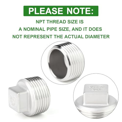 TAISHER 5Pcs 304 SS Square Thread Socket Pipe Plug Fitting 3/4" NPT Male - size: 3/4" MNPT(Plug)