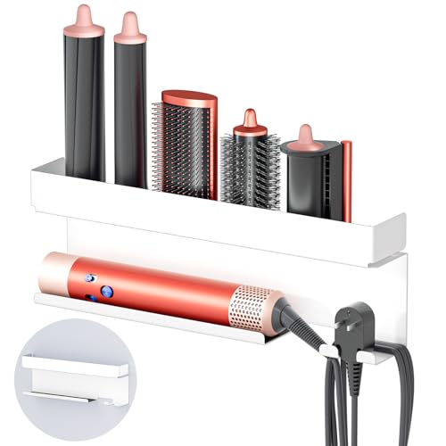 Storage Hair Dryer Holder for Curling Iron Accessories, Hair Tool Organizer Wall Mount, Curling Iron Holder, Bathroom Hair Straightener Holder Stand for Styler Attachments Organizer, White - color: White
