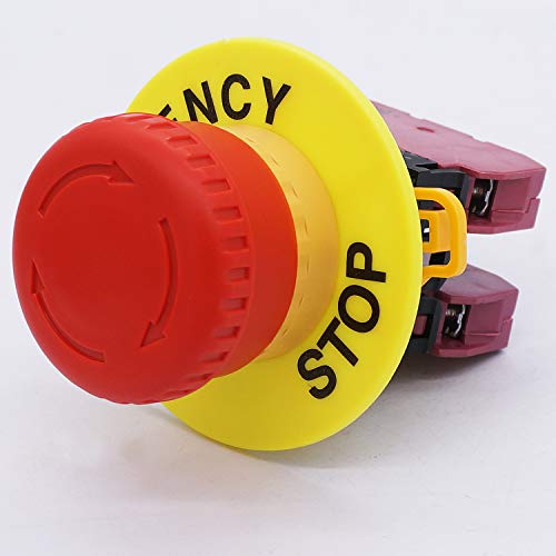 TWTADE / 22mm 2 NC Red Mushroom Latching Emergency Stop Push Button Switch 10A 600V YW1B-V4E02R - color: Red, size: 2NC