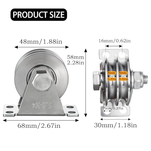 Double Groove Cable Fixed Pulley Block, Heavy Duty Stainless Steel, Bearing Inside, Good for Pulley Lifing System 1Pack