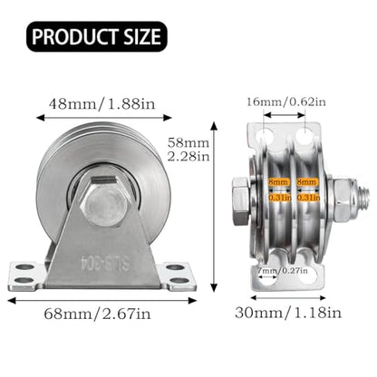 Double Groove Cable Fixed Pulley Block, Heavy Duty Stainless Steel, Bearing Inside, Good for Pulley Lifing System 1Pack