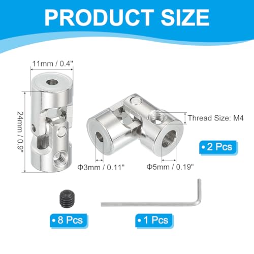 PATIKIL Rotatable Universal Steering Shaft 3mm to 5mm Inner Dia, 4 Pcs U Joint Shaft Coupling U Joints Coupler Connector Accessories with M4 Screws for Motor Model Robots - size: 3mm to 5mm