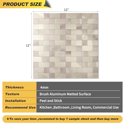 Yipscazo Peel and Stick Backsplash Tile, Stick on Stainless Steel Backsplash Metal Tiles for Kitchen Walls in Champagne Gold (12''x12'',10 Sheets) - color: Champagne Gold