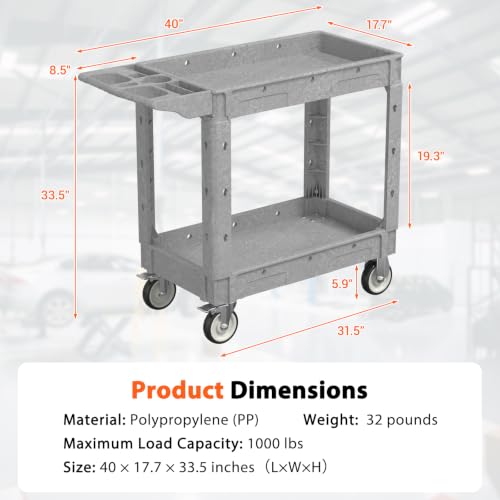 Utility Rolling Storage Cart, 40 x 17 Inch, 550 Lbs Capacity, Grey - color: Gray, size: 40 × 17 Inch