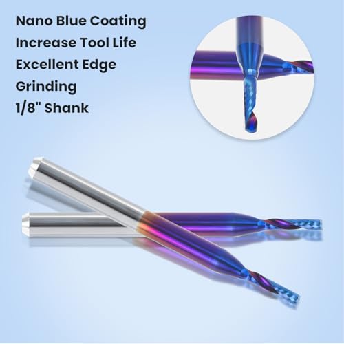 HQMaster 10 Pack O Flute CNC Router Bits End Mill Milling Cutter 1/8" Shank, 1/16" Cutting Dia. Spiral Router Bits CNC Bits Single Edged Cutting Engraving Bits Tungsten Carbide