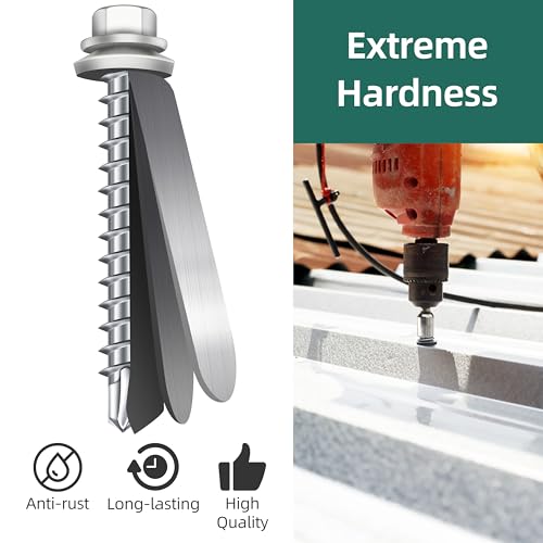 100-pack #10 x 3/4 Hex Head Self-Drilling Metal Roofing Screws with EPDM Washer, White Coated Wood Screws, Self Tapping Sheet Metal Roof Screws (Diamond Point) - color: White, size: #10 x 3/4"