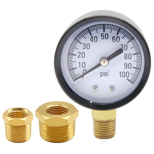 Uenede 0-100PSI Pressure Gauge 1/4" NPT Brass Bottom Mount with Bushing - size: 100PSI(1/4"NPT)