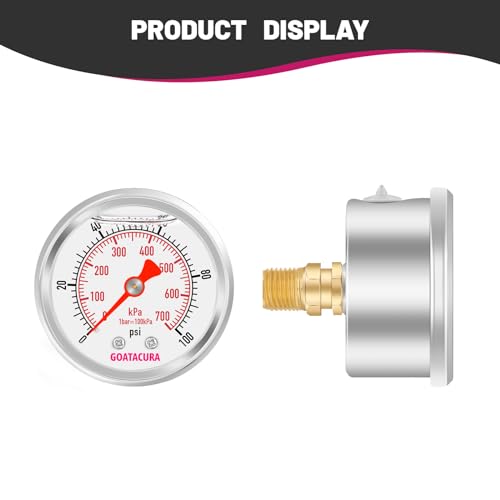 0-100psi/kpa Glycerin Filled Pressure Gauge, 2" Dial Size, 304 Stainless Steel Case, 1/4" NPT Center Back Mount, with High Accuracy, for Measuring Water Air Hydraulic Pressure - size: 0-100psi, style: Back Mount