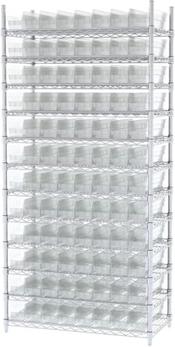 Akro-Mils 30128 Heavy Duty Plastic Shelf Bins, 18"x 4"x 4", Clear, 12-Pack - color: Clear