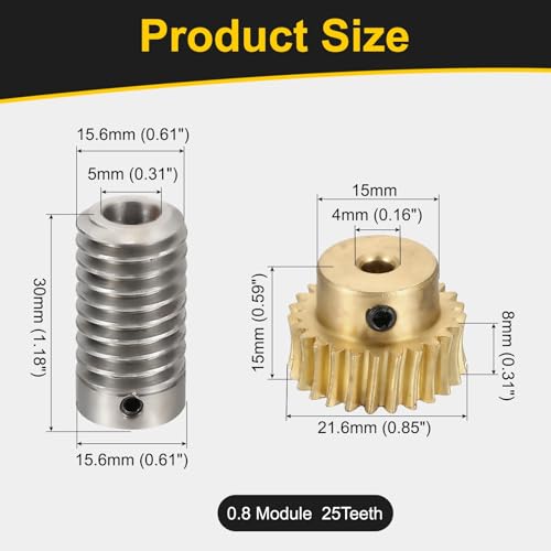 uxcell Worm Gear Set 25T 1:25 Reduction Rate1045 Steel Rod 8mm Bore - size: Gear-4mm, Rod-8mm Bore, style: 0.8M-25T