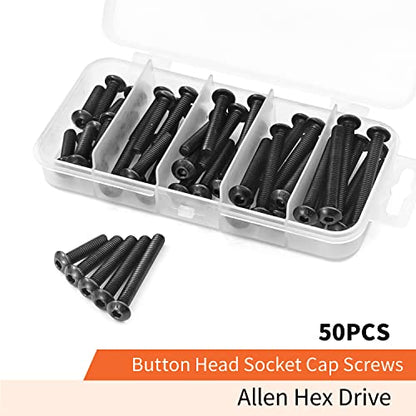 M5 x 20mm 25mm 30mm 35mm 40mm Button Head Socket Cap Screws Bolts, 10.9 Grade Alloy Steel, Black Oxide Finish, Allen Socket Drive, Metric Machine Fully Threaded, Assortment Kit 50PCS - size: M5 x 20/25/30/35/40mm (50PCS)