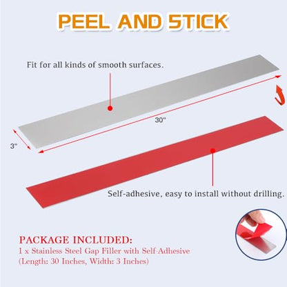 304 Brushed Stainless Steel Sheet Gap Filler, Metal Trim Strip for Wall Oven/Microwave Combo/Range/Cooktop, Self-Adhesive Gap Cover, 30 Inches Long, 3 Inches Wide, One Piece - size: 3'' Wide