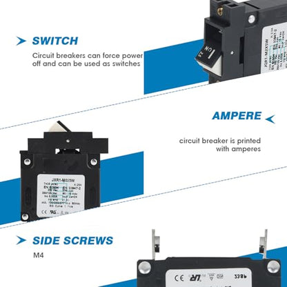 GLOSO Single Pole Miniature Circuit Breaker Manual Reset Switch Yachts Campers Caravans Control Panel M4 Screw Black Rocker 15A J1P - color: Black Rocker J1P, size: 15A