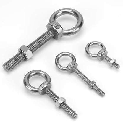 4 Pack M8 Stainless Steel Eye Bolts, 1" Thread Length with Nuts - size: M8*25
